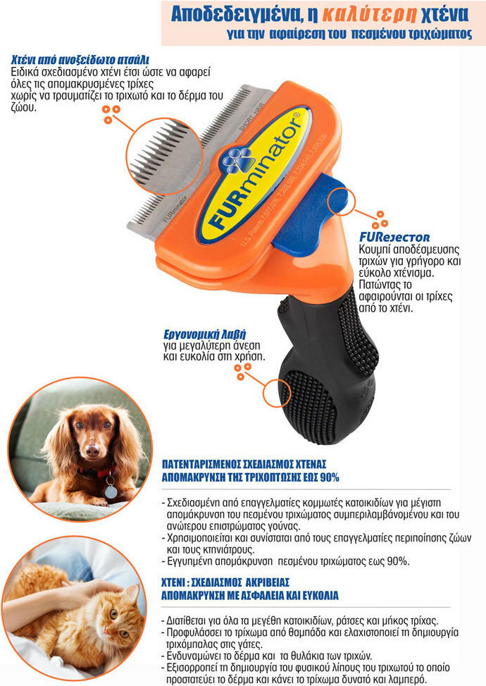 Furminator Medium Dog. Χτένα για μεσαίους σκύλους με κοντό τρίχωμα. Επιφάνεια λάμας 6.7cm