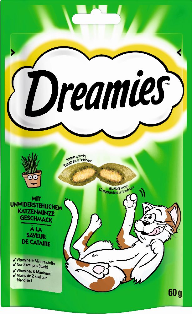 Catnip γάτας λιχουδιά DREAMIES σε σακουλάκι των 60γρ. Snack γάτας 2πλής υφής με κάτνιπ